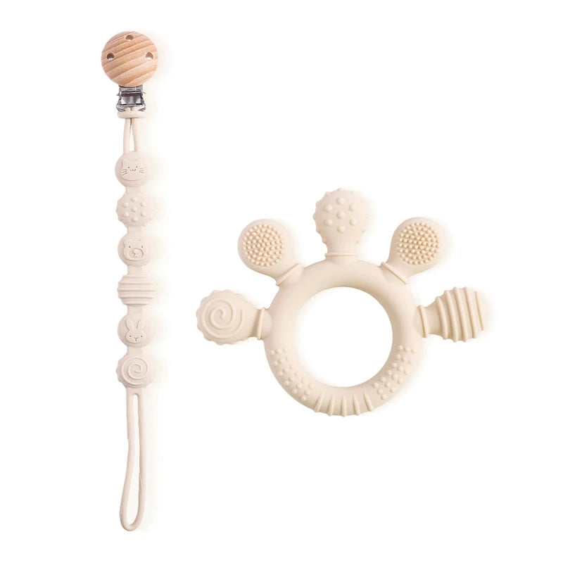 Kit Attache-Tétine- Anneau De Dentition Fleur Pastel – Élégance et Douceur pour Bébé