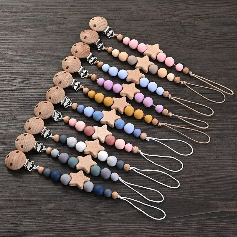 Attache-tétine en Perles de Bois et Silicone – Élégance Naturelle