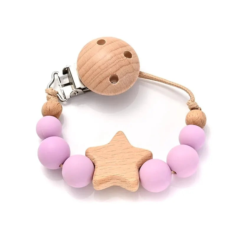 Attache-tétine en Perles de Bois et Silicone – Élégance Naturelle