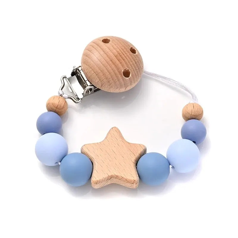 Attache-tétine en Perles de Bois et Silicone – Élégance Naturelle