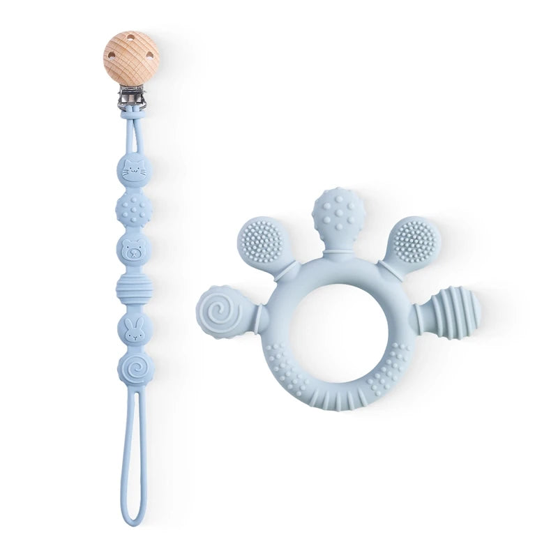 Kit Attache-Tétine- Anneau De Dentition Fleur Pastel – Élégance et Douceur pour Bébé