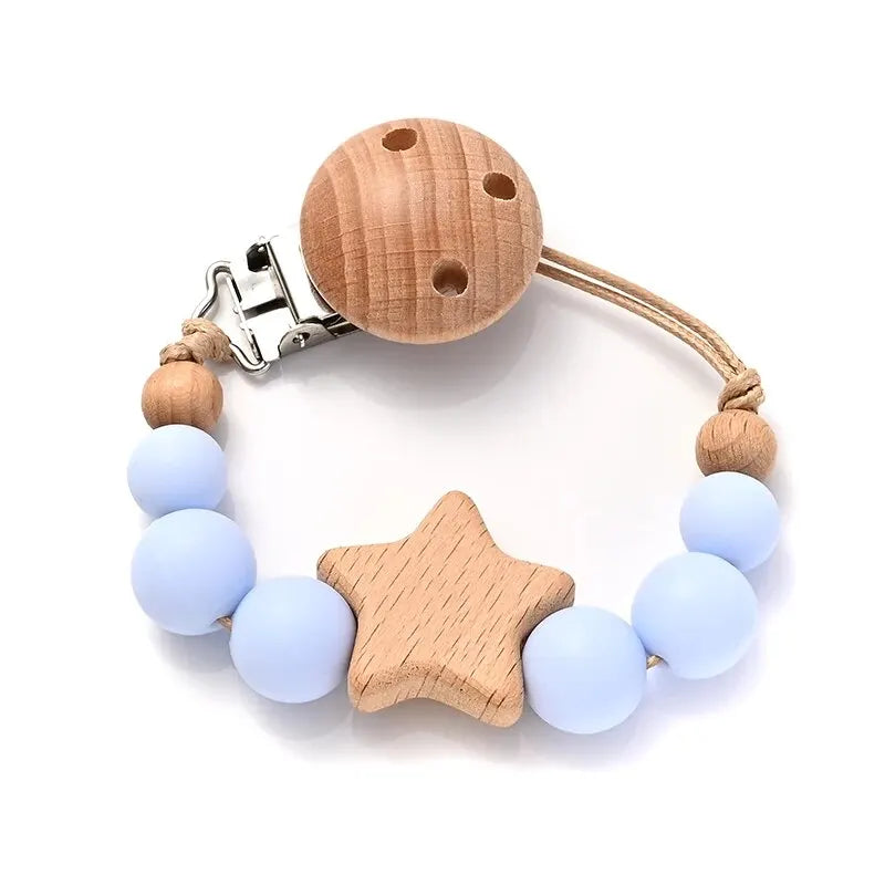 Attache-tétine en Perles de Bois et Silicone – Élégance Naturelle