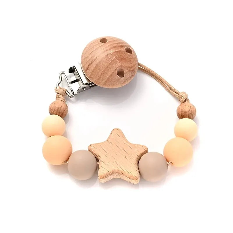Attache-tétine en Perles de Bois et Silicone – Élégance Naturelle