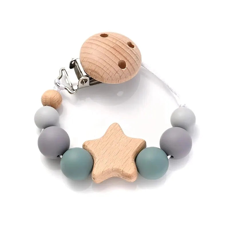 Attache-tétine en Perles de Bois et Silicone – Élégance Naturelle