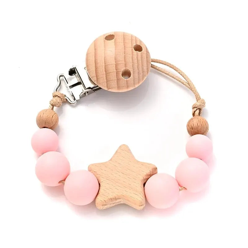Attache-tétine en Perles de Bois et Silicone – Élégance Naturelle