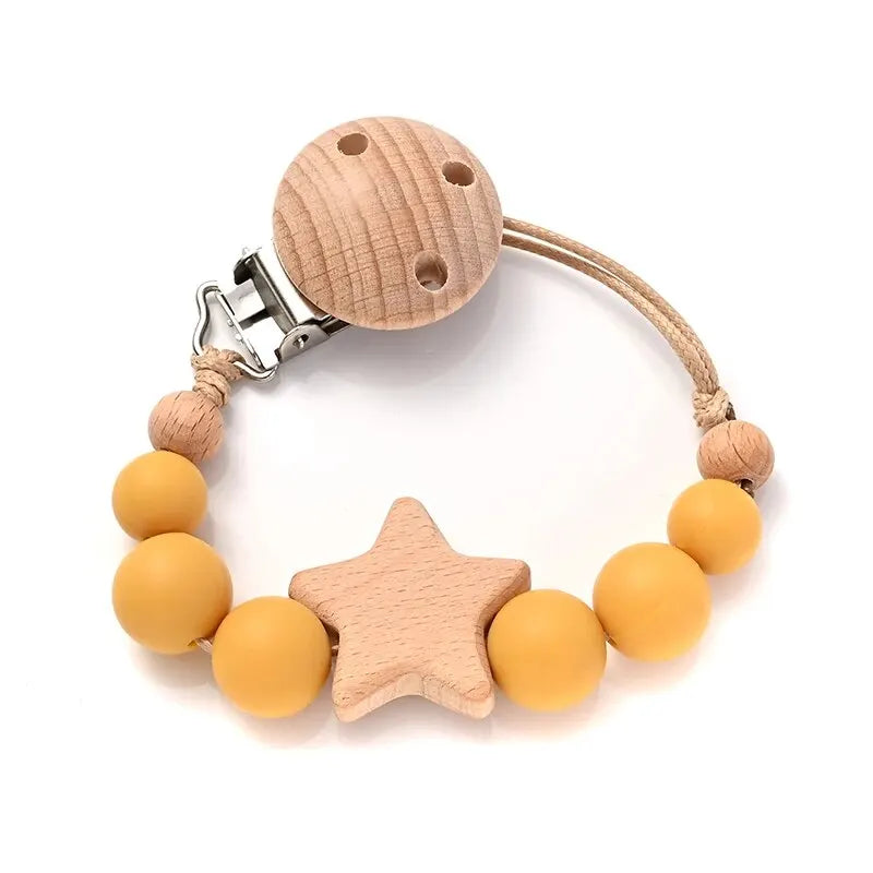 Attache-tétine en Perles de Bois et Silicone – Élégance Naturelle