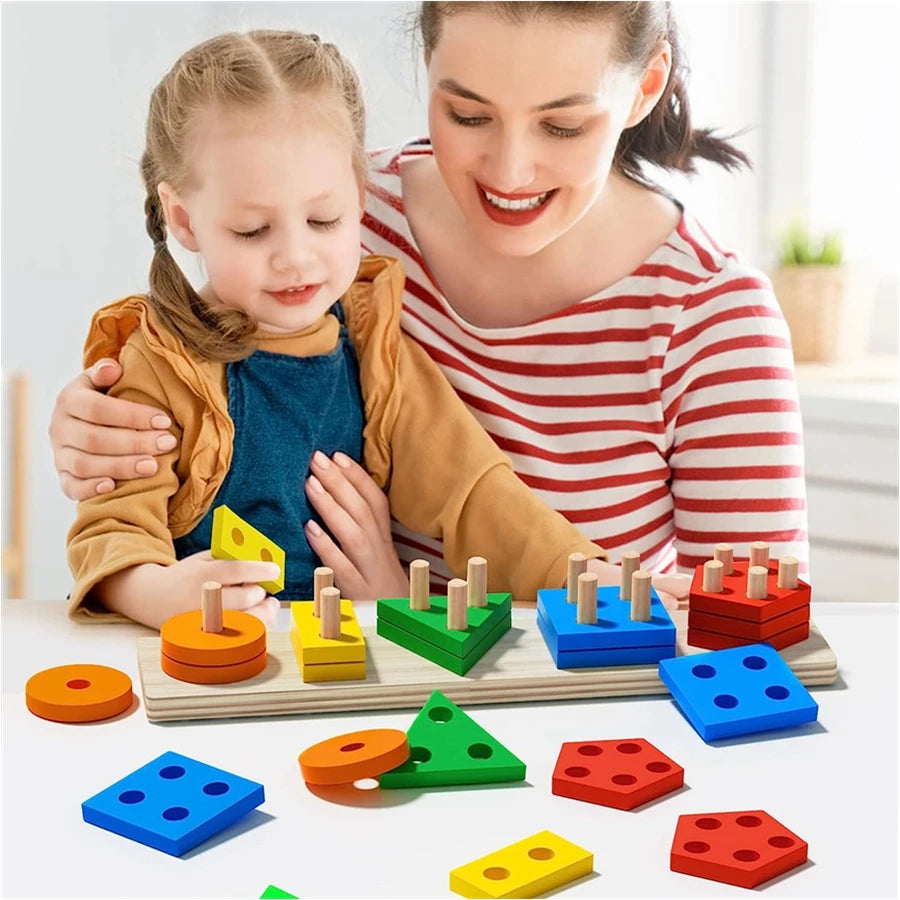 jeu éducatif en bois - formes à empiler Montessori