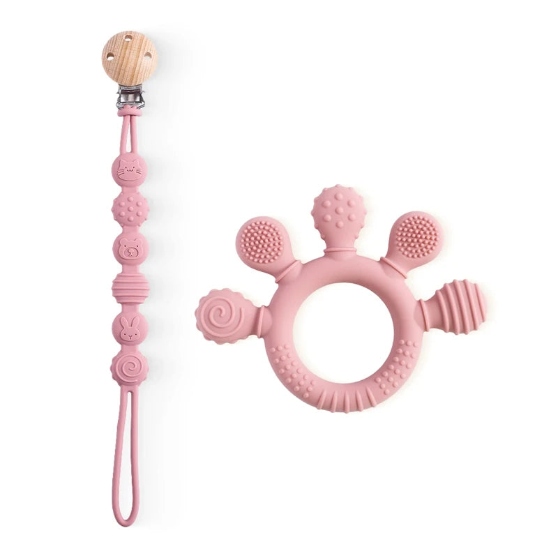 Kit Attache-Tétine- Anneau De Dentition Fleur Pastel – Élégance et Douceur pour Bébé