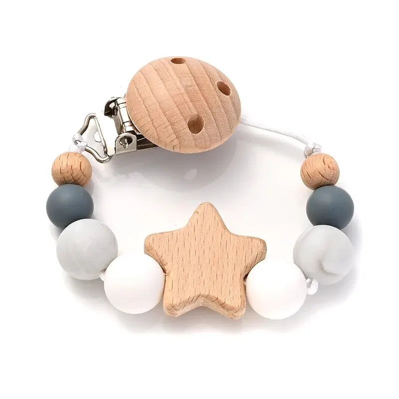 Attache-tétine en Perles de Bois et Silicone – Élégance Naturelle