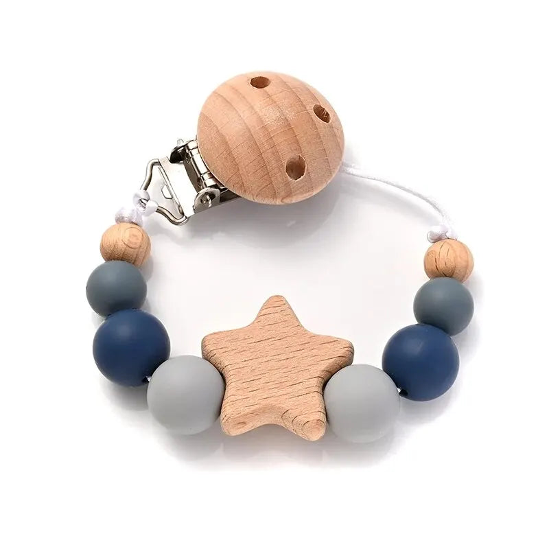 Attache-tétine en Perles de Bois et Silicone – Élégance Naturelle