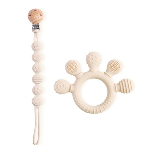 Kit Attache-Tétine- Anneau De Dentition Fleur Pastel – Élégance et Douceur pour Bébé