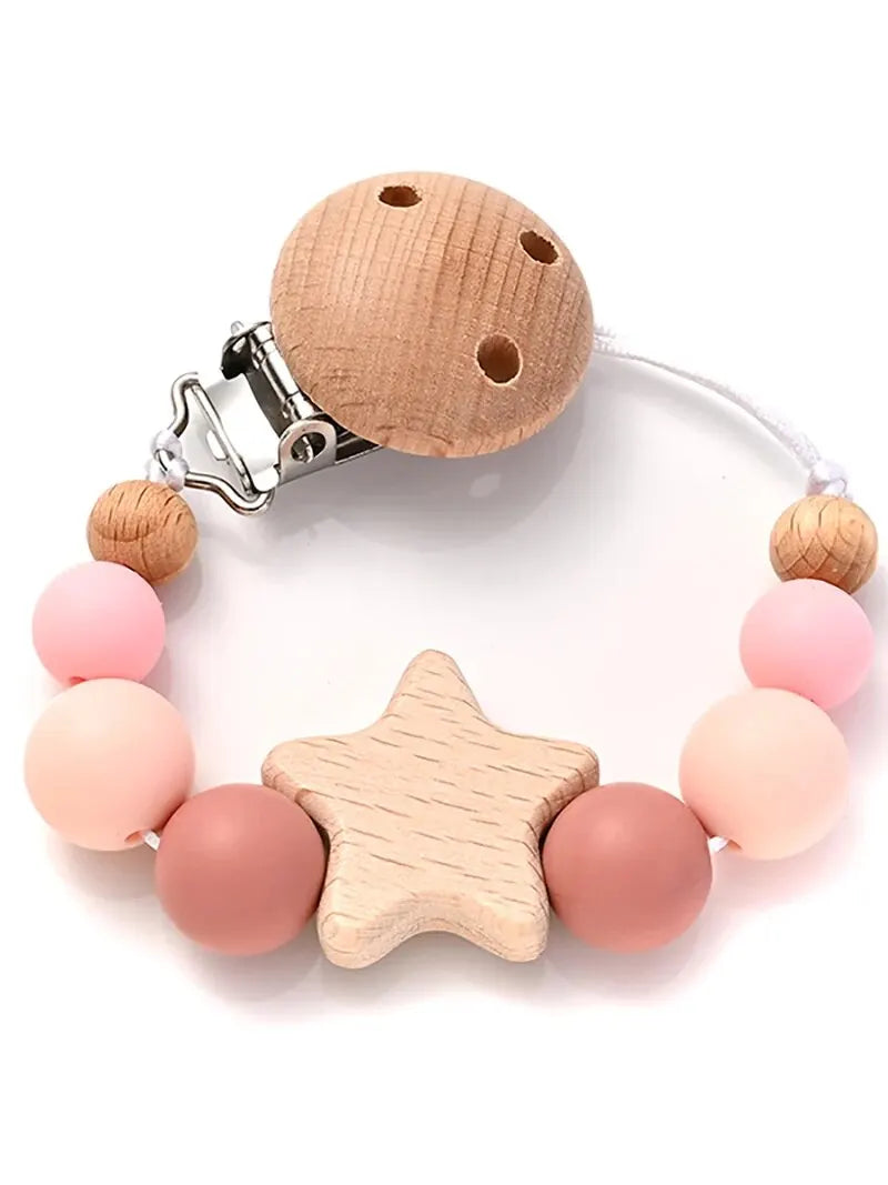 Attache-tétine en Perles de Bois et Silicone – Élégance Naturelle